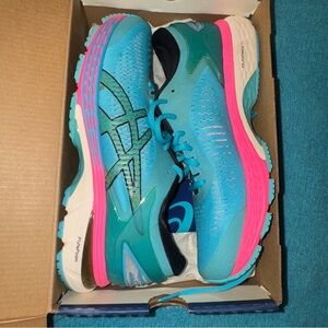 ASICS Gel- Kayano 25 aquarium/black  teal and pink women’s 8.5 shoes